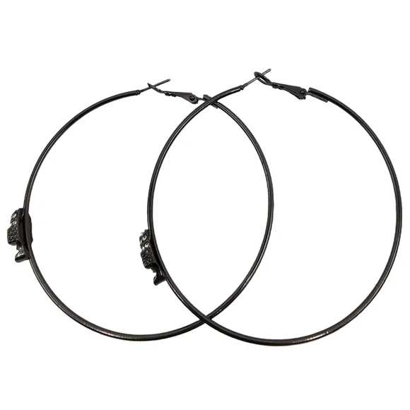 Rhinestone Skull Hoop Earrings - Picture 2 of 3